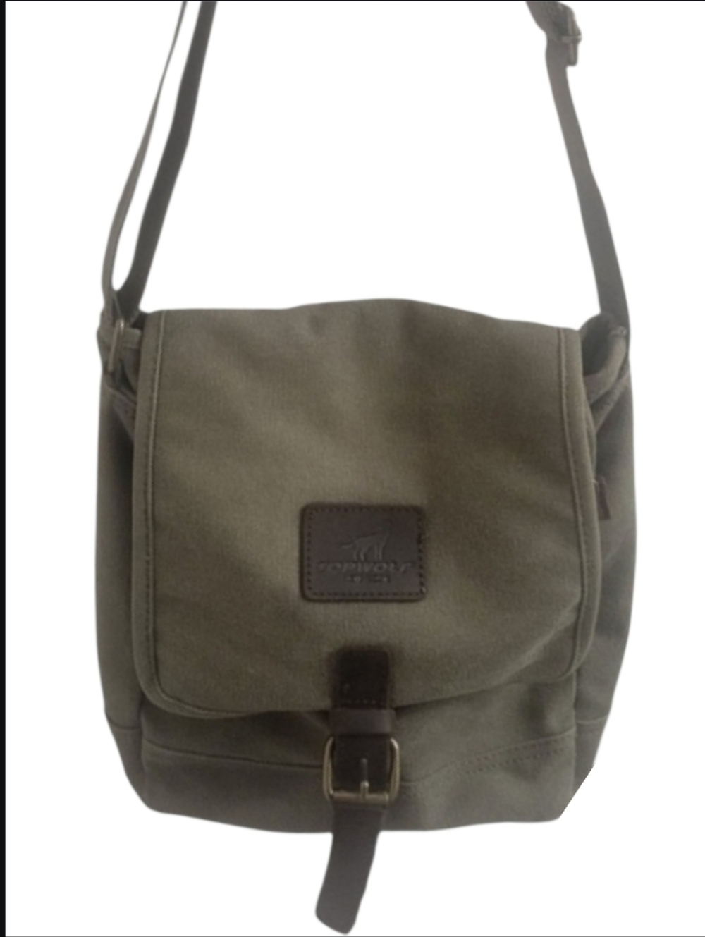 ☆Vtg Style Unisex TOPWOLFS Canvas Messenger Cotton Crossbody Style Hunter Green